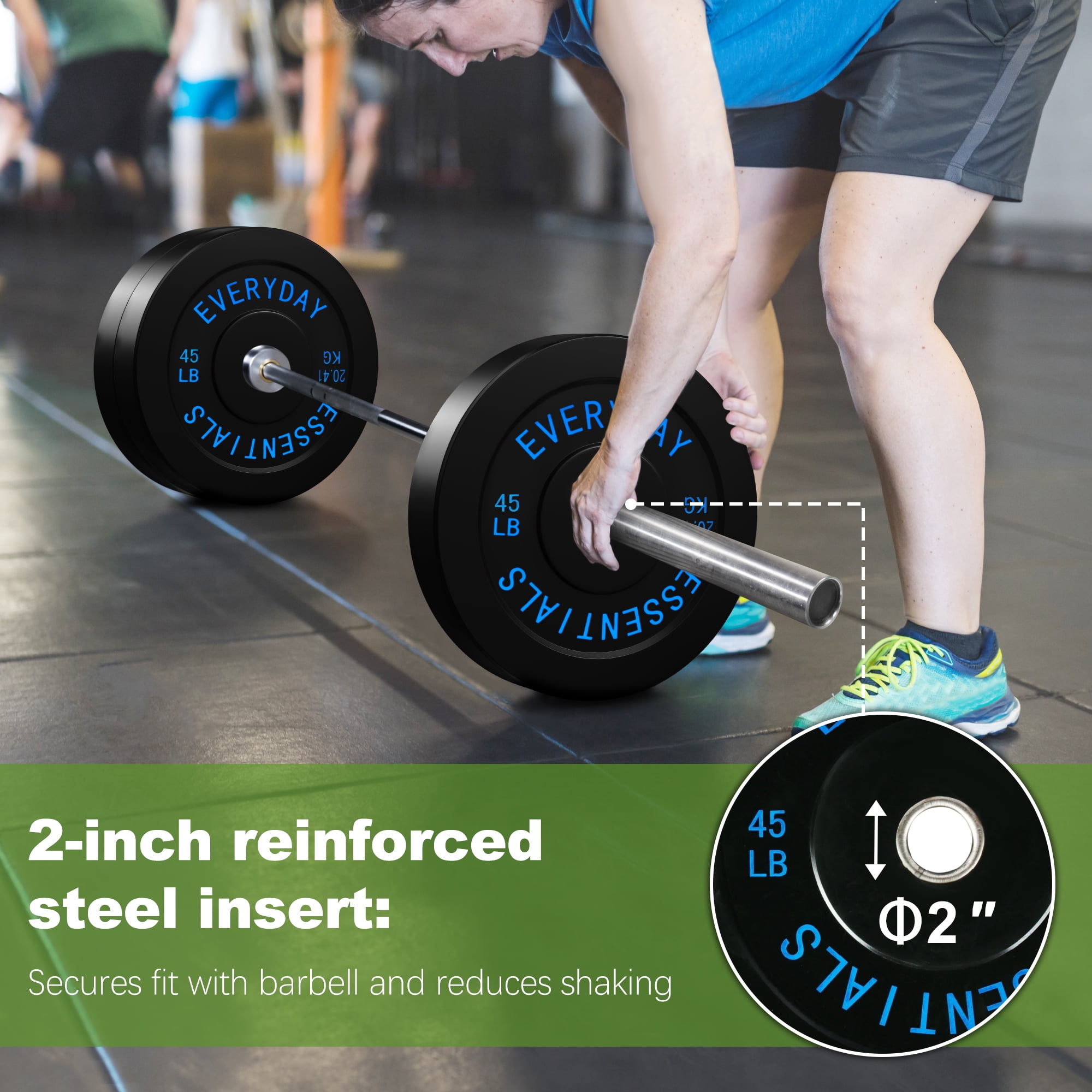 FlexWave 200LB Olympic Bumper Plate Set, 2-Inch Rubber Weight Plates with Steel Hub for Strength Training & Home Gym
