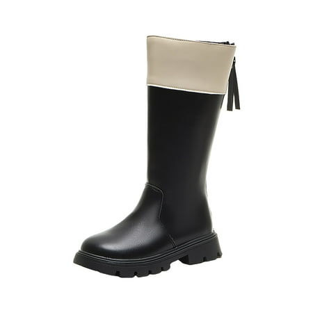 Hessimy Toddler Girl Summer Boots Little Girl Boots Knee High New Winter Style Velvet Children s Style Boots Children s High Leather Boots Girl Boots Dress Shoes Girls(Black 5-5.5 Years)