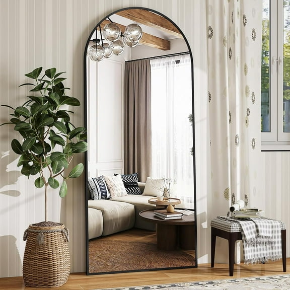 65" x 24" Arch Full Length Mirror - Floor Full Body Mirror with Aluminum Frame - Standing, Leaning or Hanging, for Bedroom, Living Room, Black