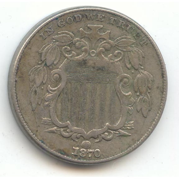 1870 Shield Nickel, Original XF