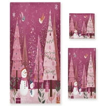 3 Piece Bath Towels Set Bath Towel, Hand Towel and Face Towel for Bathroom, Gym, Hotel Pink Christmas Forest