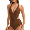 thumbnail image 4 of WAYUTE One Piece Swimsuit Women Solid Color High Cut Monokini Backless Rash Guard Elegant Tummy Control Summer Beach Bathing Suit, 4 of 5