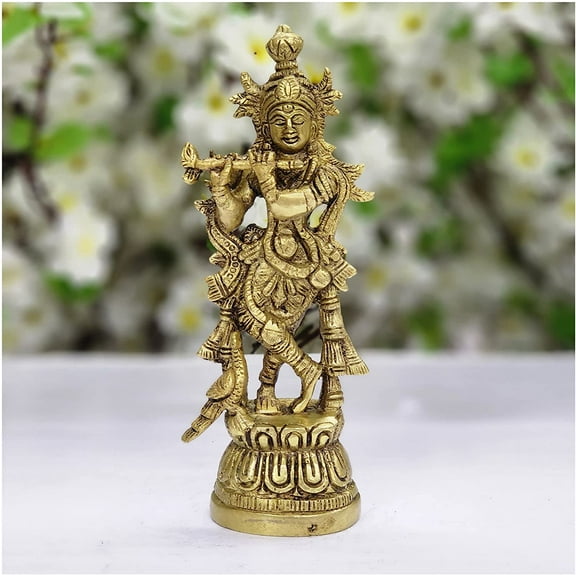 Standing Krishna Statue in Brass Lord Krishna Sculpture Indian Handcrafted Krishna Idol Large Krishna Figurine Hindu God Statue Indian Temple Altar Decor God of Love Krishna Murli - AtoZ India Cart