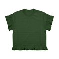thumbnail image 4 of Women's Round Neck Short Sleeve Knitted Sweater Ruffled Hem Pullover with Openwork Pattern for Summer, 4 of 5