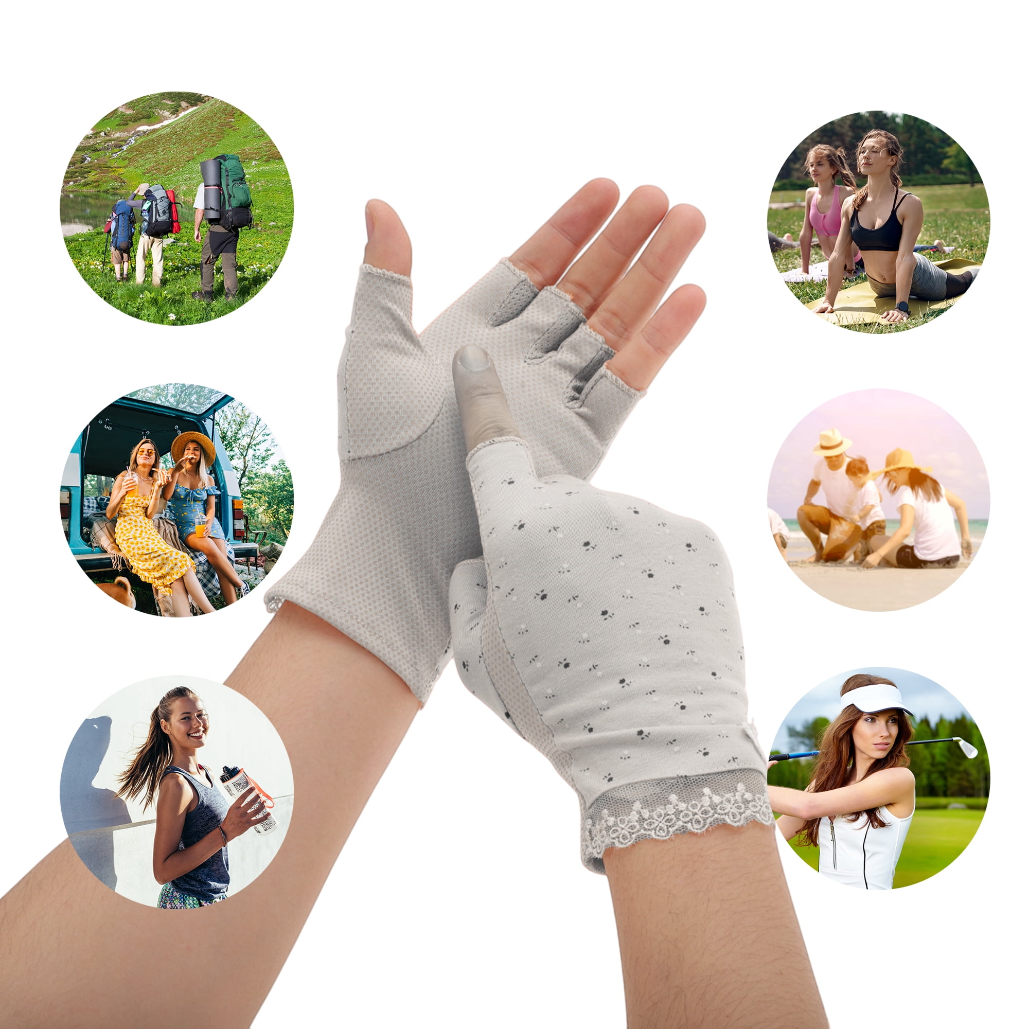 Unique Bargains Anti-slip Half Finger Manicure Gloves 1 Pair Light Gray