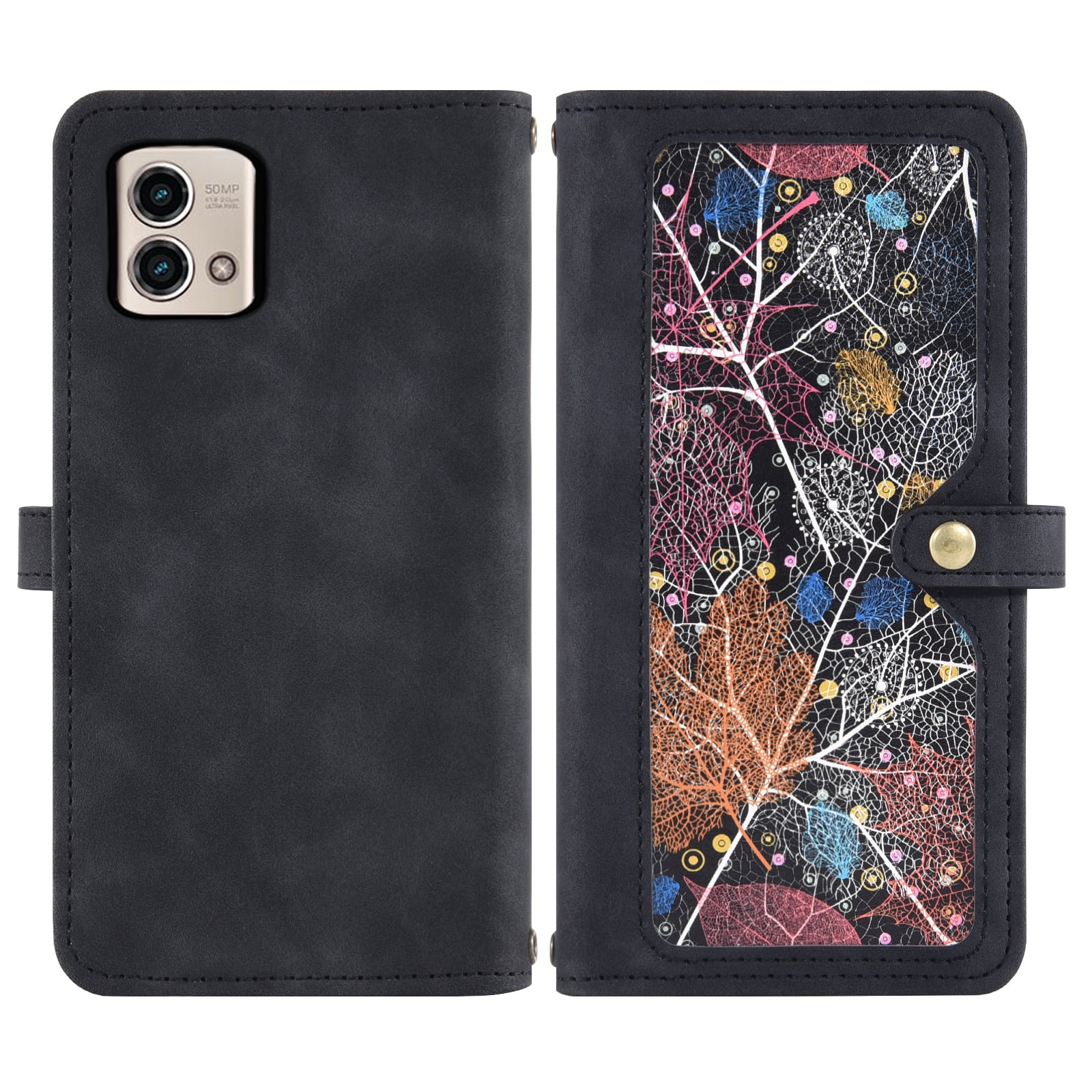 Asuwish Phone Case for Motorola Moto G Stylus 5G 2023 Wallet Cover With Tempered Glass Screen Protector Crossbody Wrist Strap Flip Pattern Zipper Card Holder Cell GStylus G5 XT2317DL XT2315-5 Black