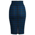 thumbnail image 3 of A2Y Women's Basic Solid Ponte Knee Length Slit Techno Span High Waist Pencil Skirt Royal Check Plaid 1XL, 3 of 5