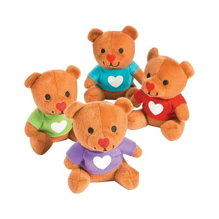 Plush Valentine Bears With T-Shirts - Party Favors - 12 Pieces