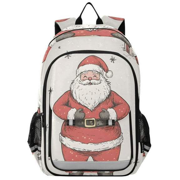FORMRS Unisex School Backpack 17" Student Travel Bag with Laptop Compartment, Beige Christmas Santa