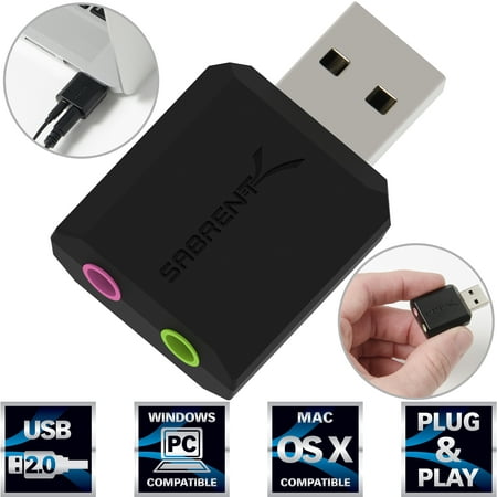Sabrent USB External Stereo Sound Adapter for Windows and Mac. Plug and play No drivers Needed.