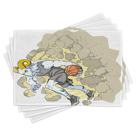 

Animal Placemats Set of 4 Painting Style A Farmville Bighorn Sheep Animal Basketball Player Ilustration Art Washable Fabric Place Mats for Dining Room Kitchen Table Decor Tan and Grey by Ambesonne