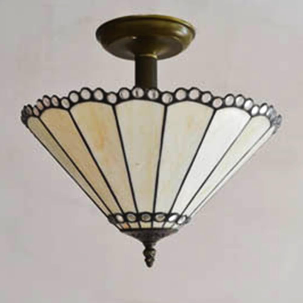 Kiven 13.8in Flush Mount Ceiling Light Fixture Dimmable, 3-Light Anti Glare Close to Ceiling Light with 15FT Plug-in Cord, Tiffany-Style Glass Chandelier for Bedroom Kitchen Hallway(No.3207)