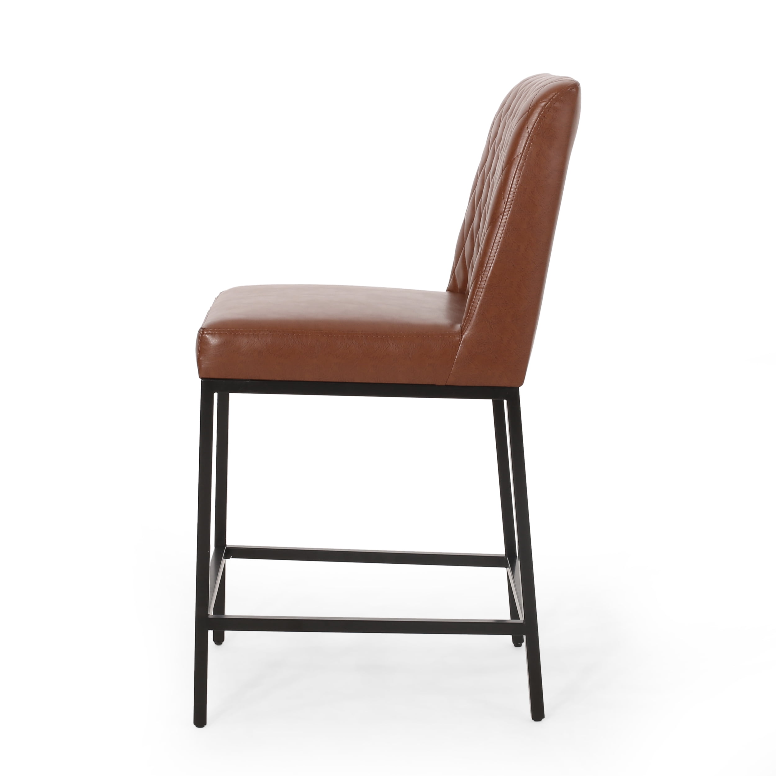 Noble House Berea Upholstered Diamond Stitch Counter Stools, Set of 2, Cognac Brown and Black