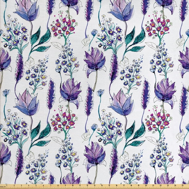 Floral Fabric by the Yard, Botanical Plants Beauty Exotic Flowers
