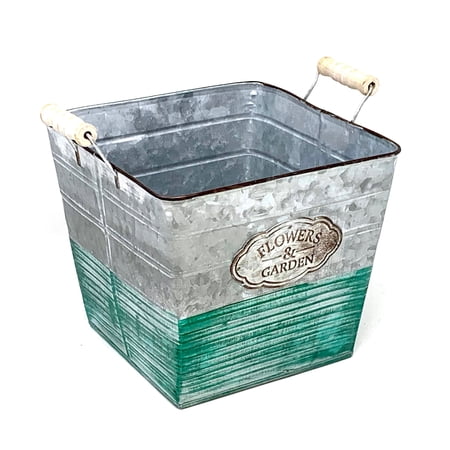Allgala Galvanized Planter Pot Indoor and Outdoor Decoration-Square-9 -HD88304