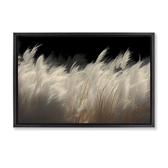 White Feathers Windblown Grasses Black Framed Floater Canvas Wall Art, design by Decent Exposures
