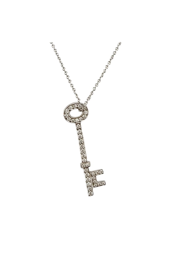 Pre-Owned Tiffany & Co. Oval Key Necklace, Pt950 Platinum Diamond Necklace for Women,
