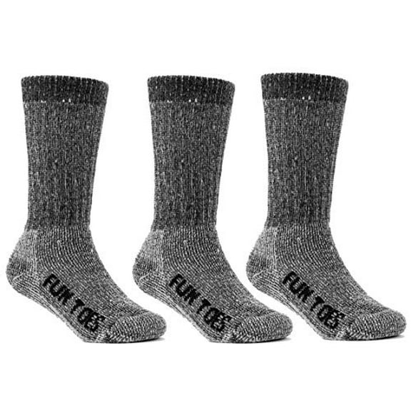 FUN TOES Men's 70% Merino Wool Crew Socks 4 Pairs - Cushioned, Midweight Hiking