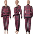 thumbnail image 5 of Women Fashion Plaid Print 2 Piece Outfit Zip Up Long Sleeve Jacket Long Pants Set Work Suits Tracksuit, 5 of 7