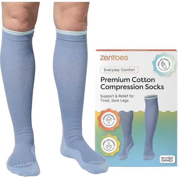 Zentoes 15-20mmhg Compression Socks with Anti-Slip Grippers, 1 Pair, Large