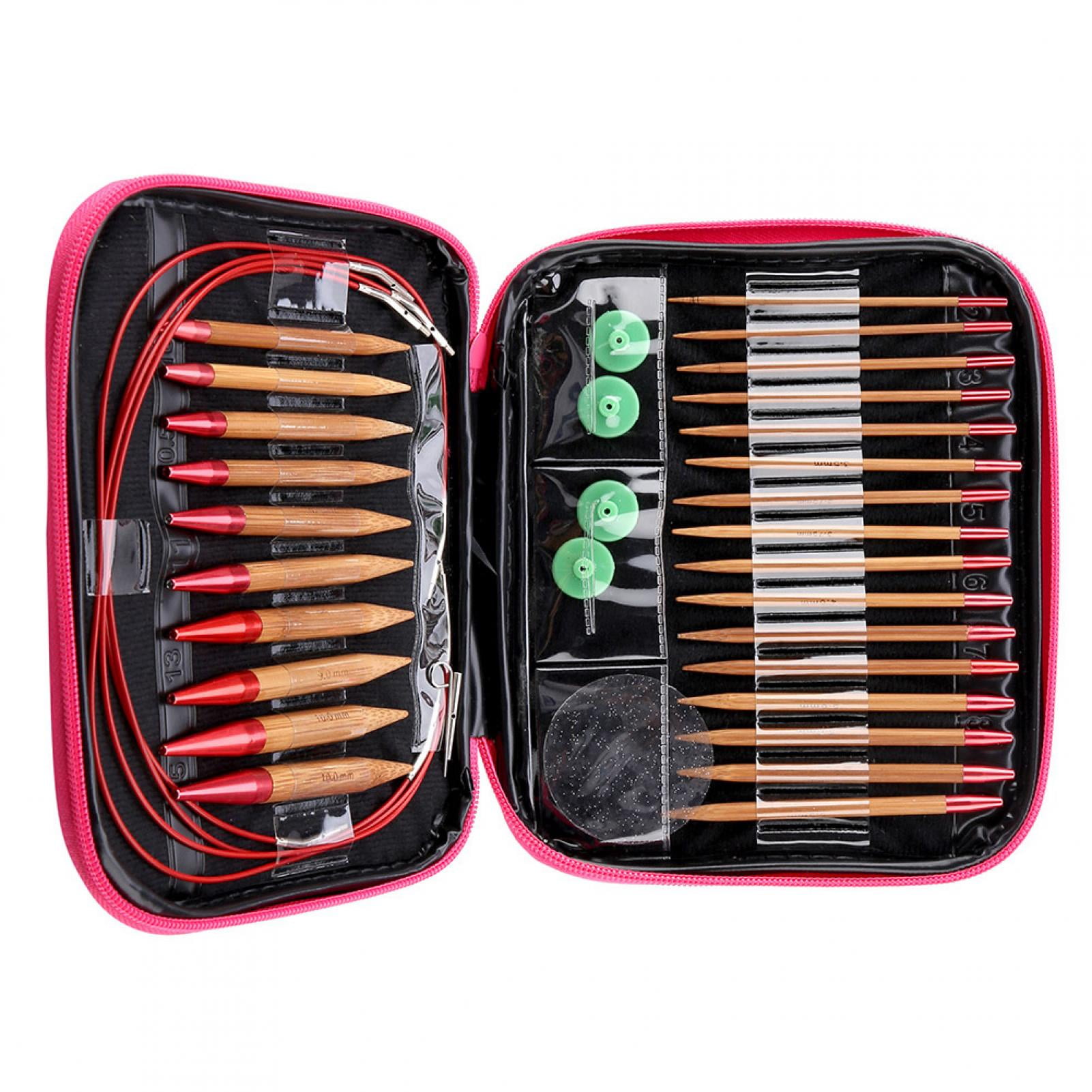 Interchangeable Knitting Needles,Interchangeable Carbonized Bamboo Needles Set Aluminum Circular Knitting Needles Ring Set with Storage Bag