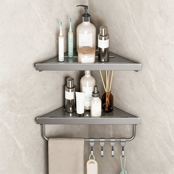 Shower Shelf Set Black White And Gunmetal Triangular Shelves Rust-proof Wall-mounted Adhesive Shower Storage