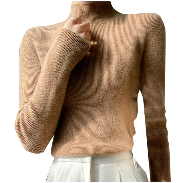 JMYHOAM Chandails pour Femmes Chandails pour Femmes Mode Décontractée Col Semi-Haut Couleur Unie Base Ample Chandail Tricoté