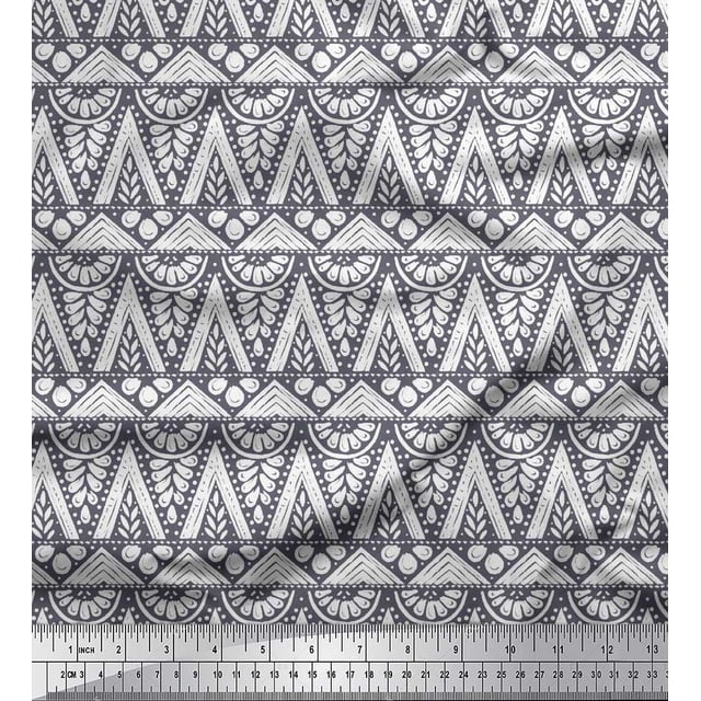Soimoi Moss Georgette Fabric Geometric & Floral Block Printed Craft Fabric by The Yard 42 Inch Wide
