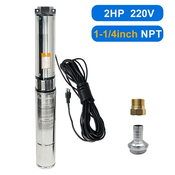 iMeshbean Deep Submersible Well Pump 2HP 37GPM 427ft Head with 33ft Electric Cable,220V 1-1/4" NPT Stainless Steel Water Pump 4" Water Pumps for Industrial, Irrigation and Home Use