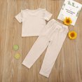 thumbnail image 2 of Baby Summer Clothes Toddler Girls 2pcs Short-sleeved French Rib Solid Color Top Pants Suit Clothing Outfits, 2 of 8