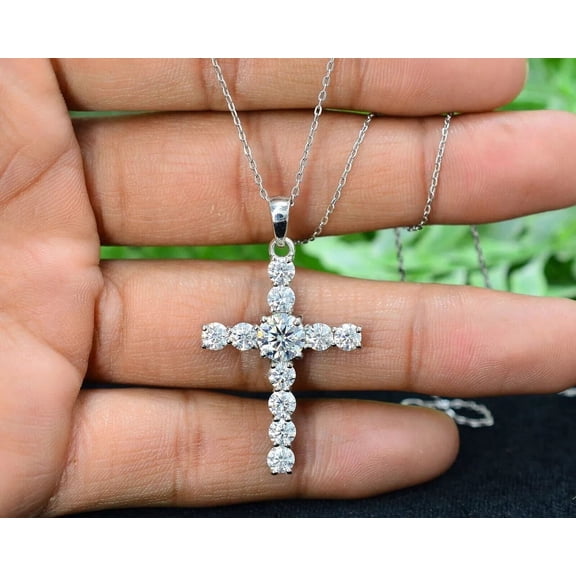 2.50Ct Simulated Diamond Women's Cross Pendant Necklaces 14K White Gold Plated