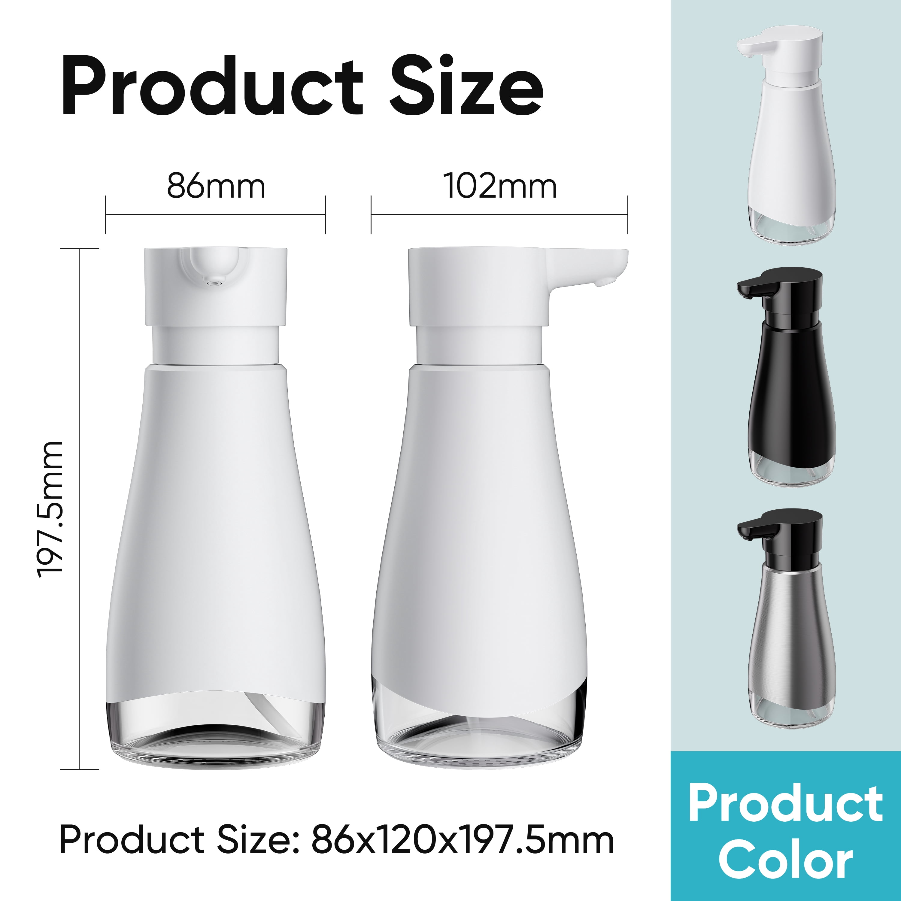 Oasis Creations 500 mL /17fl.oz Stainless Steel Liquid Soap Dispenser for Dish and Hand Soap - White - Refillable - Great for Kitchen Bathroom or Countertop