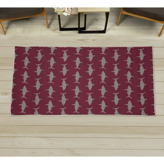 Sea Animals Decorative Rug, Sharks Swimming Horizontal Silhouettes Powerful Dangerous Wild Life, Quality Carpet for Bedroom Dorm and Living Room, 6 Sizes, Taupe Grey Raspberry, by Ambesonne