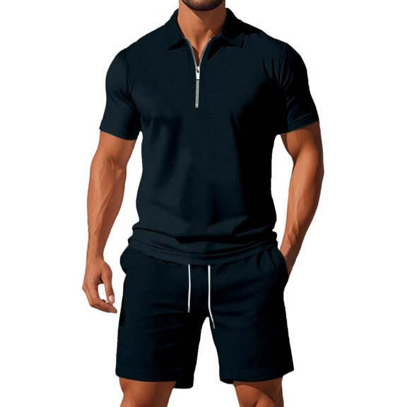 Mens 2 Piece Outfits Relaxed Fit Short Sleeve Casual T-Shirt and Shorts Solid Color Elastic Sports Track Suits Activewear Clothing Black Size Black