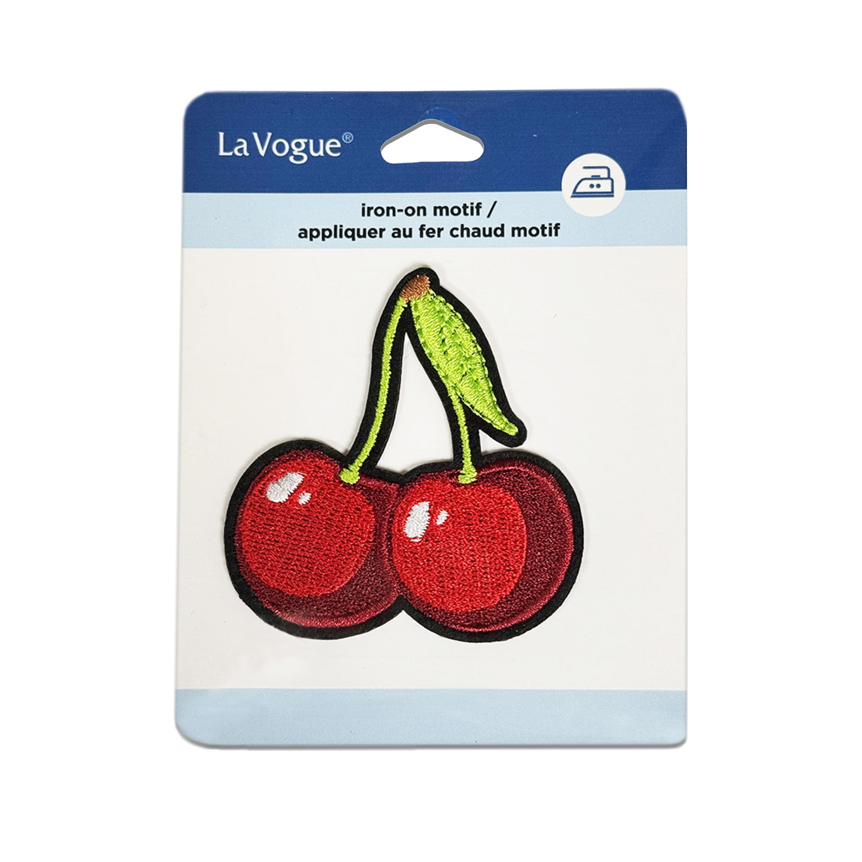 Écusson brodé thermocollant Cerises LA VOGUE, 1 pièce — ~11,43 × 8,89 cm (4,5 × 3,5 po)