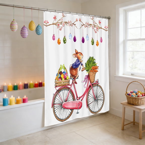 Eespoir Bathroom Decor Curtain, Easter Linen No-Drill Shower Curtain, Seasonal Update With Hooks For Easy Installation, Spring Holiday Theme, Water Repellent(B)