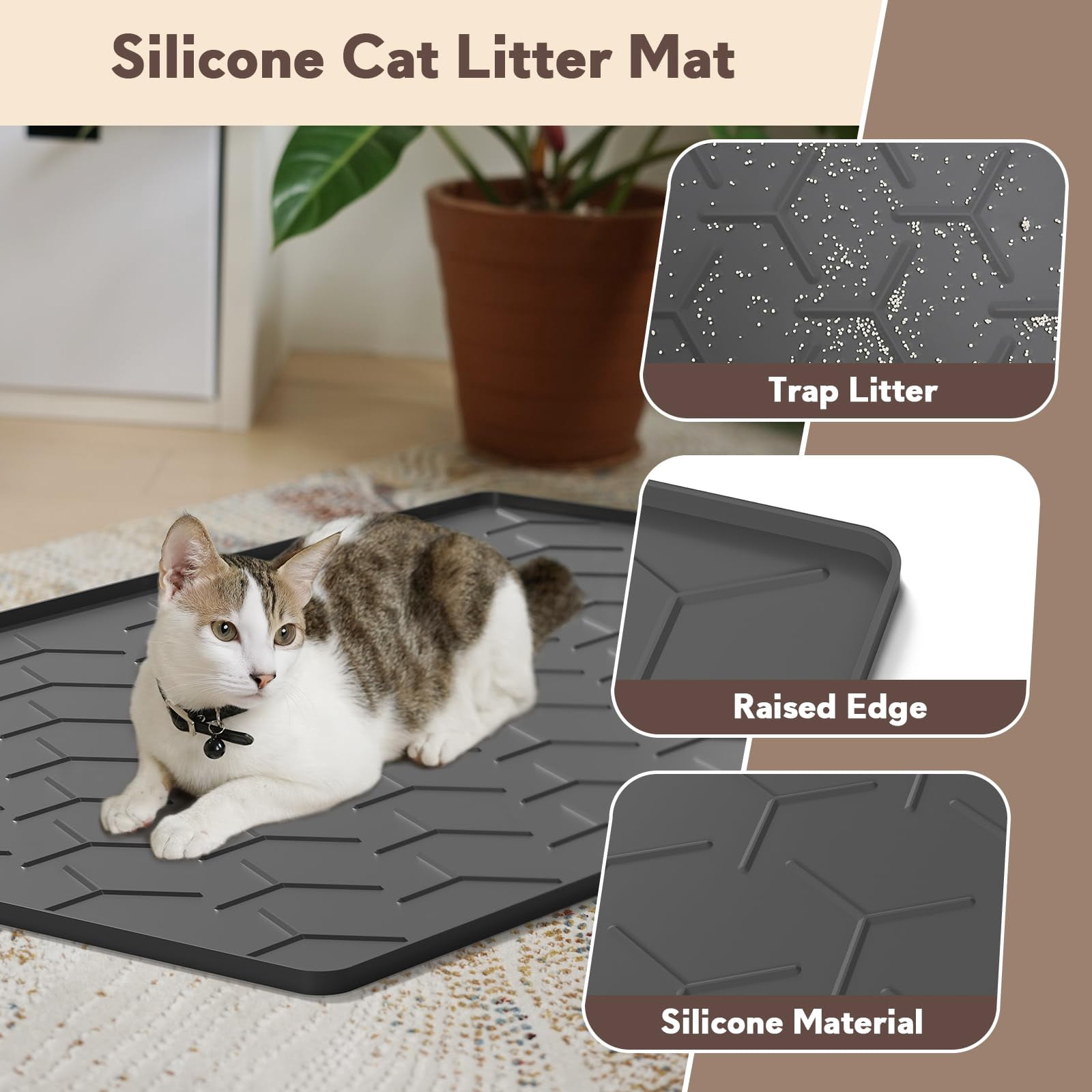 Cat Mat For Litter Box  Large 40" X 28" Xl Waterproof Silicone Pad Floor Black