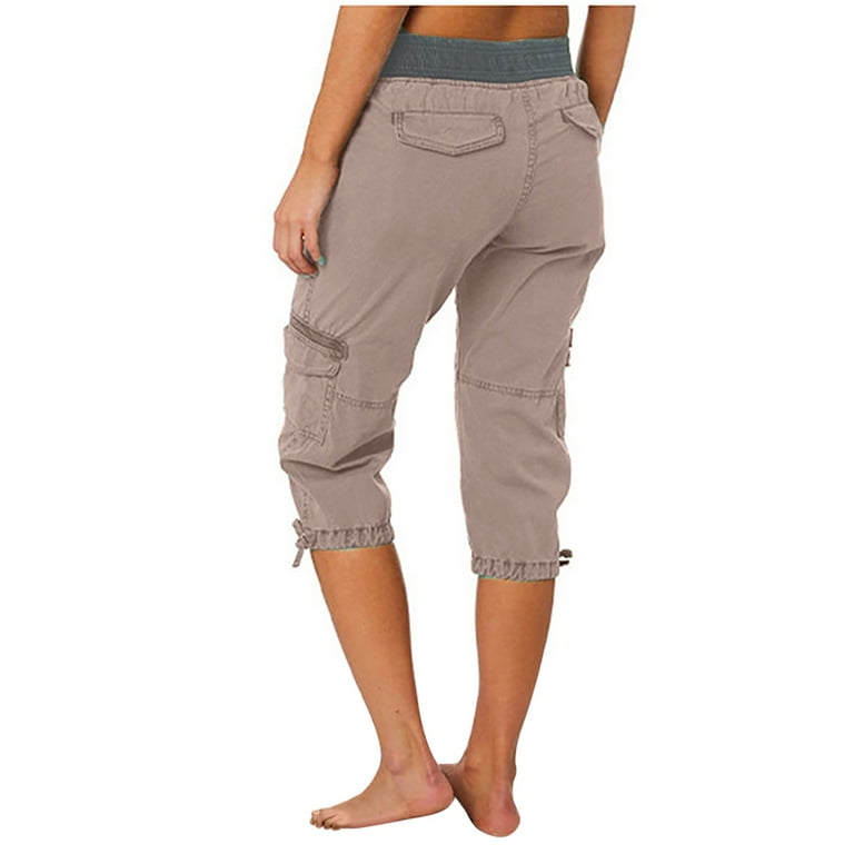 Womens Cargo Capris Pants Lightweight Casual Outdoor Pockets