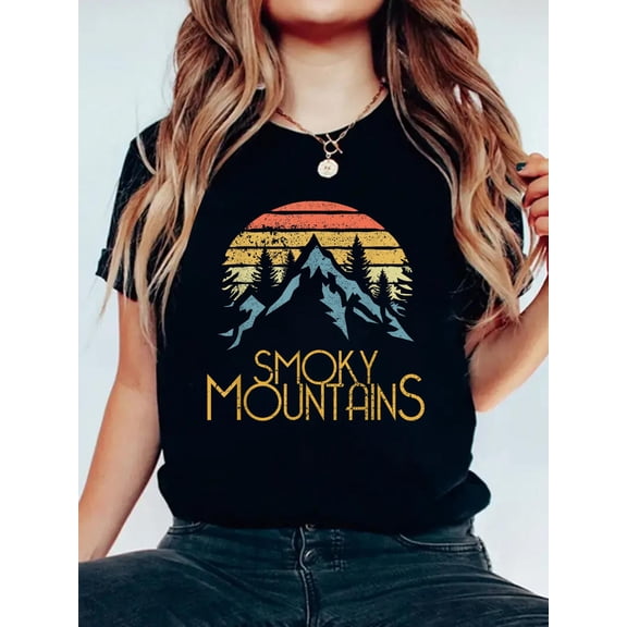 100% Cotton Vintage Great Smoky Mountains National Park GSMNP T-Shirt Women's Graphic Tee Casual Tops