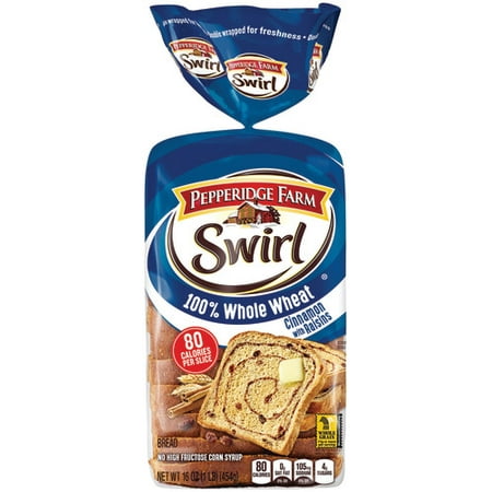 - Pepperidge Farm Swirl 100% Whole Wheat Cinnamon with Raisins Breakfast Bread, 16 oz. Bag