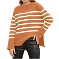thumbnail image 2 of Women's Casual Striped Loose Round Neck Pullover Sweater for Fall Winter Striped Patterns,Light Brown,XL, 2 of 6