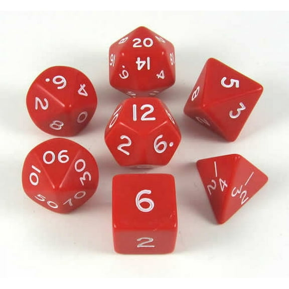 Red Jumbo Dice with White Numbers D6 24mm (15/16in) Set of 7 Koplow Games