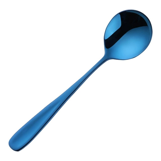 304 Stainless Steel Flat Handle Round Spoon, Thickened Dinner & Soup Spoon for Home Use, Ergonomic Kitchen Utensil for Serving & Mixing, Durable Stainless Steel Spoon Set