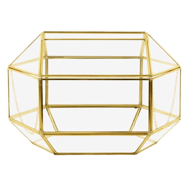 Koyal Wholesale Geometric Glass Wedding Card Box, Gold Wedding Reception Drop Box, Terrarium Glass Planter