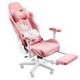 thumbnail image 2 of HelloKitty-Silla de Gaming para niñas, bonita Silla de ordenador con pajarita, cojín para gatito, silla para jugadores, muebles de oficina y hogar de cuero rosa, 2 of 3