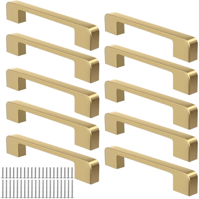 Jaladeras para Cajones Doradas Agarraderas para Cajones, Tiradores para Gabinetes de Cocina con Tornillos, 10 Piezas Manijas para Muebles