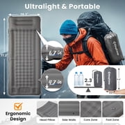 KingCamp Inflatable Sleeping Pads for Camping, 4.7 Thick Air Pad with Built-in Foot Pump, Portable Ultralight Camping Mattress for Backpacking, Grey