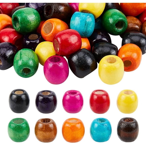 16mm Painted Round Wooden Beads 200pcs 10 Colors Wood Barrel Beads Colorful Loose Beads with 6mm Large Hole