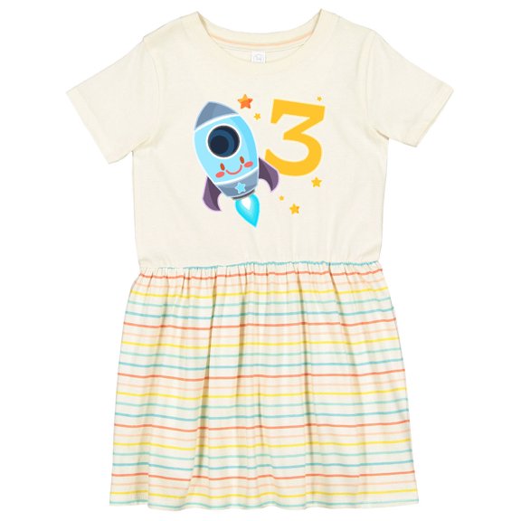 Inktastic Rocket Space Ship Happy Third Birthday Girls Toddler Dress