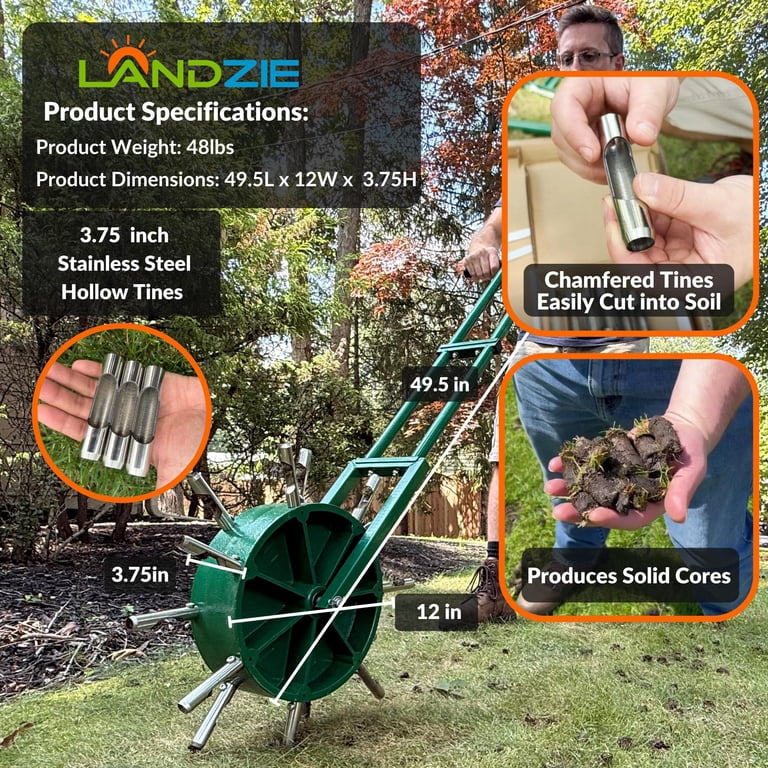 Landzie AeroCore Duo Rolling Lawn Aerator – Manual Core Plug